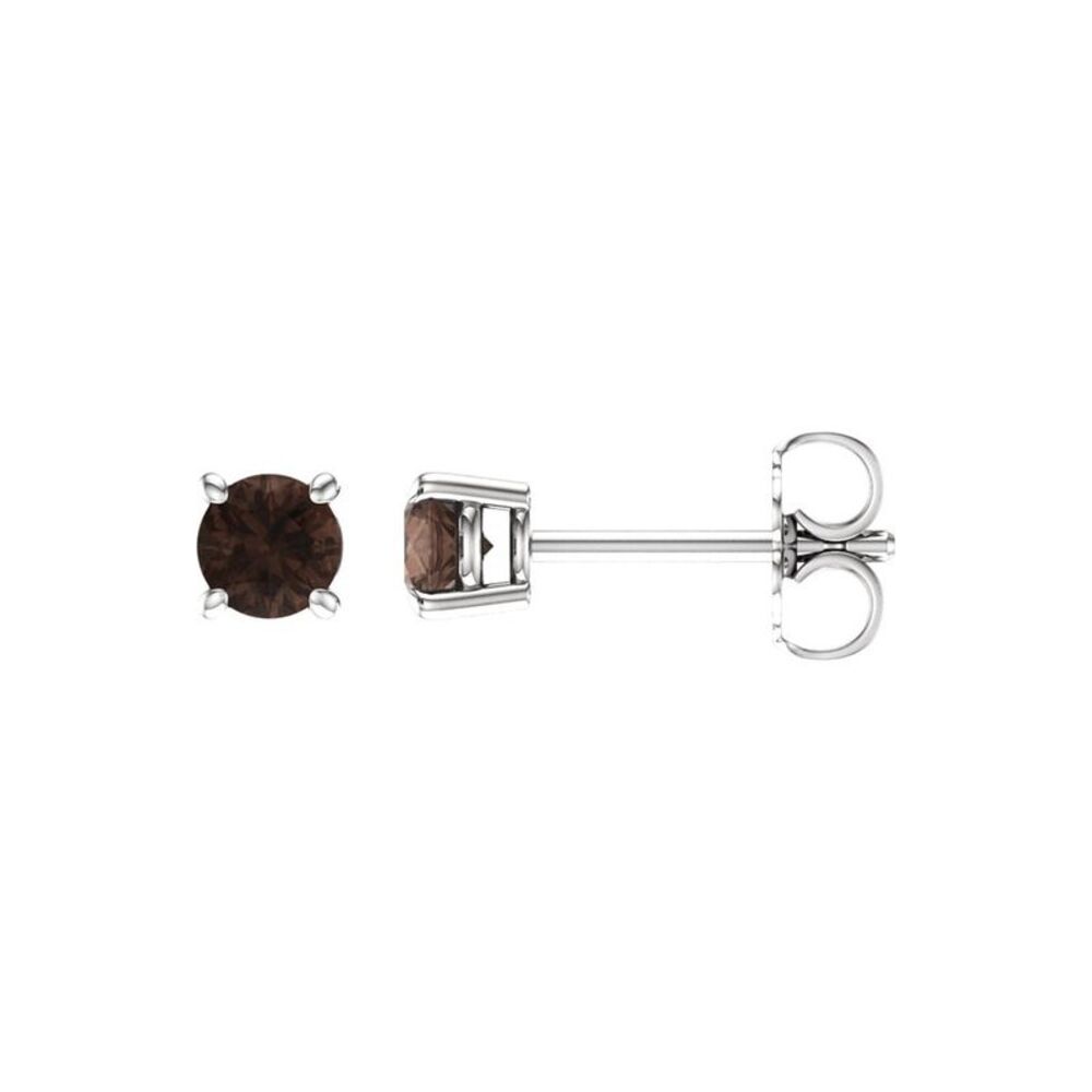 4mm Round Smoky Quartz Stud Earrings in 14k White Gold